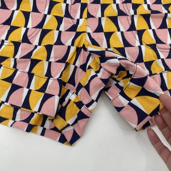 Banana Republic Women's Size M Linen Blend Pull On Shorts Pink Yellow Geometric - Picture 5 of 13